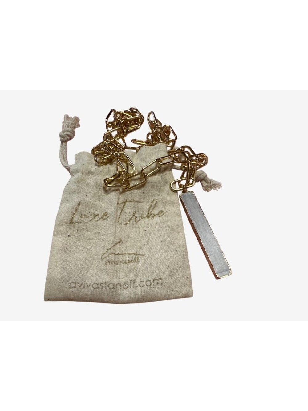 Gold Paperclip Chain Necklace Gold plated Calcite Pendant Aviva Stanoff $129!